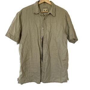 Paradise Coves linen blend sandy tan men's button down short sleeved shirt L